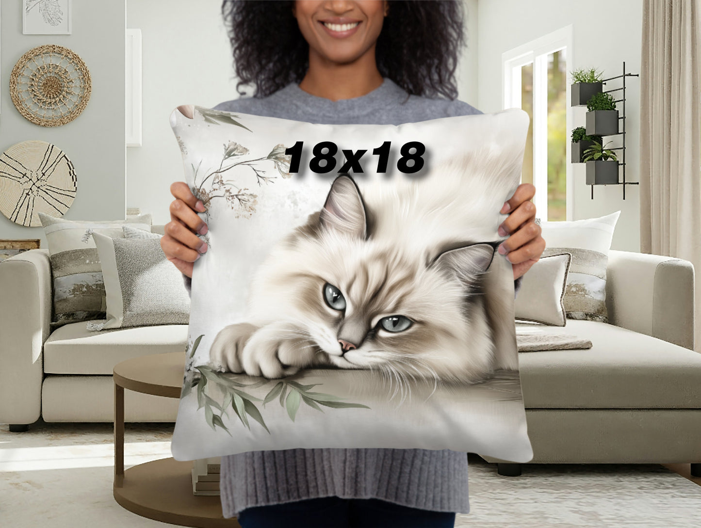 Throw Pillow - Elegant Fluffy Ragdoll Cat