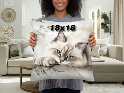 Throw Pillow - Elegant Fluffy Ragdoll Cat