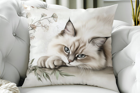 Throw Pillow - Elegant Fluffy Ragdoll Cat