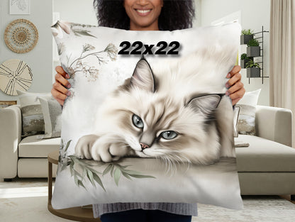 Throw Pillow - Elegant Fluffy Ragdoll Cat