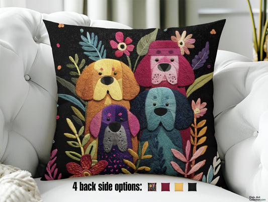Throw Pillow - Colorful Tibetan Mastiff Dogs and Blooming flowers Design - Boho Decor