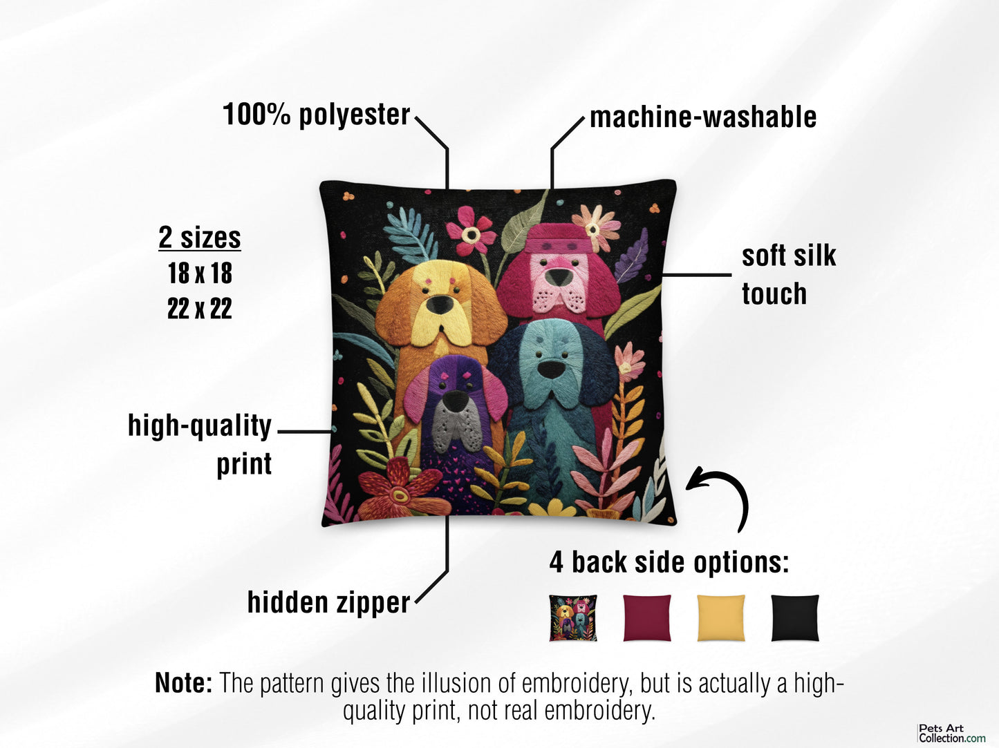 Throw Pillow - Colorful Tibetan Mastiff Dogs and Blooming flowers Design - Boho Decor