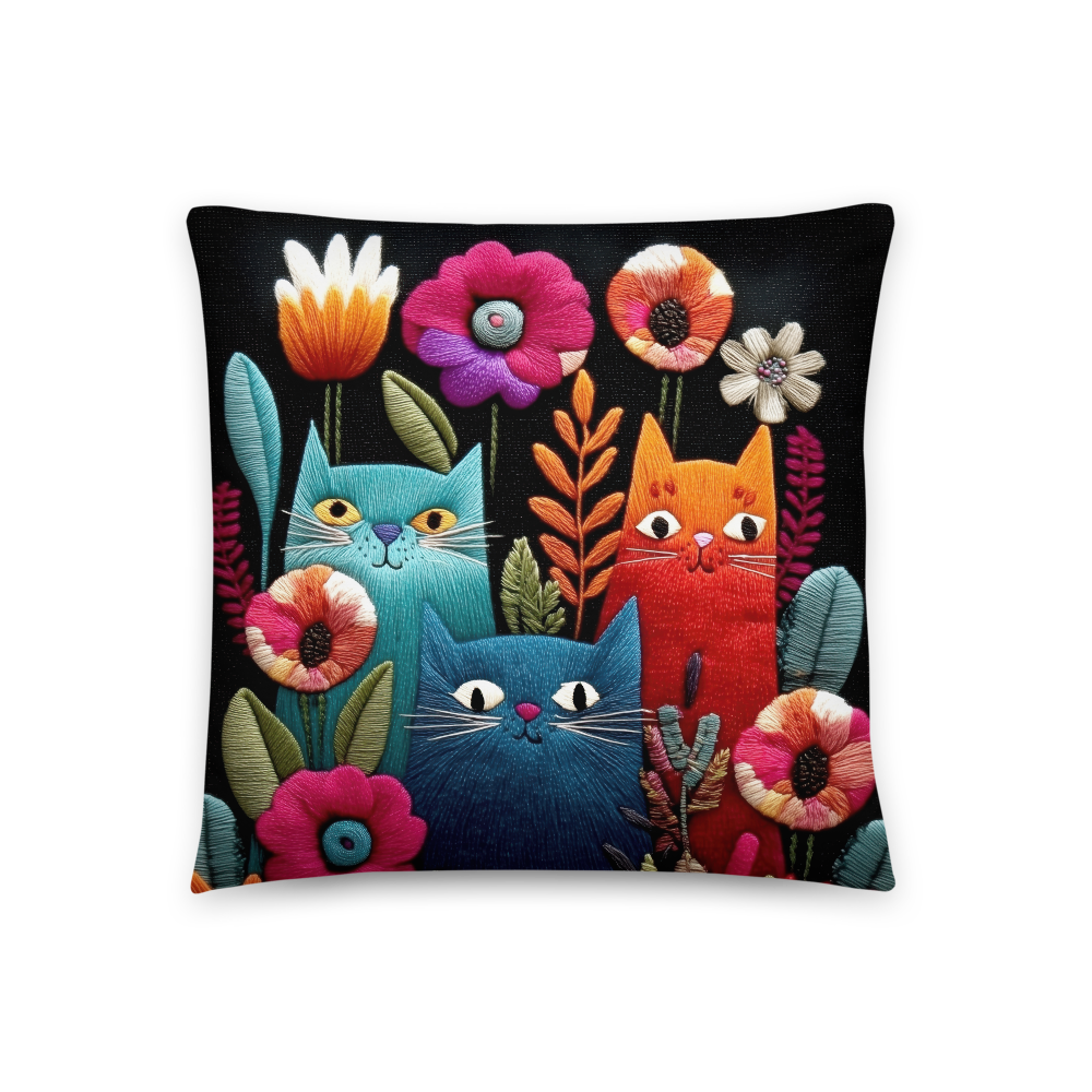 Throw Pillow - Colorful Cats and Flowers - Boho decor