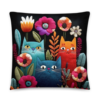 Throw Pillow - Colorful Cats and Flowers - Boho decor