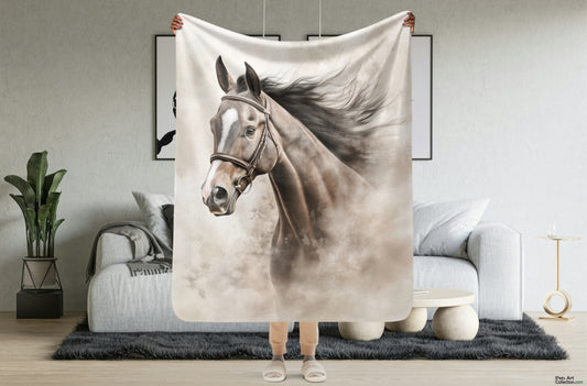 Thoroughbred Horse in the Wind - Sherpa Blanket | Horse Art