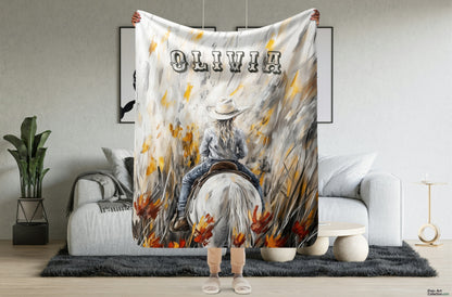 Personalized Western Cowgirl Blanket - Stunning Wildflower Horse Art