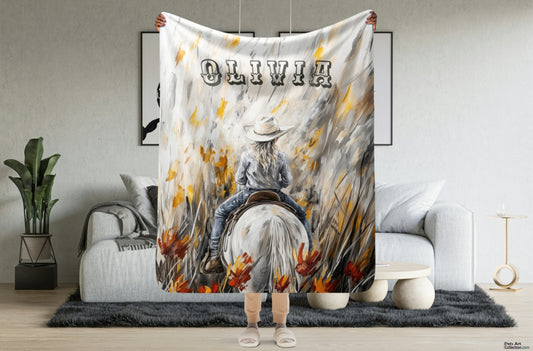 Personalized Western Cowgirl Blanket - Stunning Wildflower Horse Art