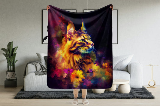 Maine Coon cat Blanket | Sherpa & Throw Blanket for Cat Art Lovers