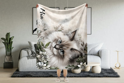 Personalizable Ragdoll cat Blanket | Sherpa & Throw Blanket for Cat Art Lovers