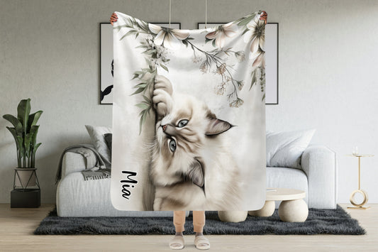 Personalized Throw Blanket - Elegant Fluffy Ragdoll Cat
