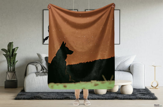 German Shepherd Blanket - Silhouette Star Gazing Design | Throw Blanket and Sherpa Blanket