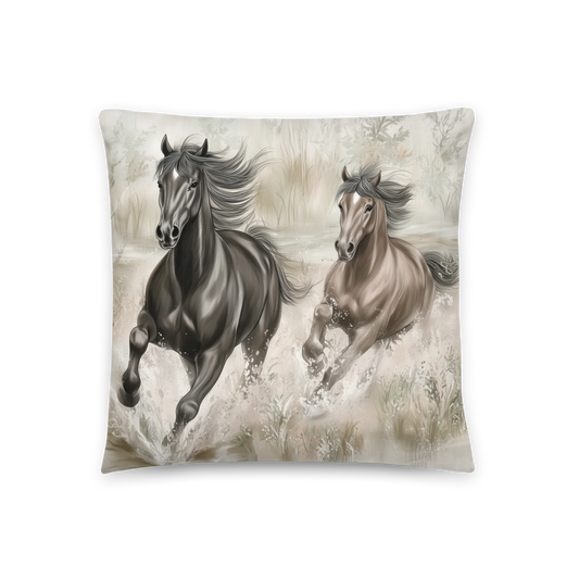 Throw Pillow - Galloping horses - Nature-inspired landscape