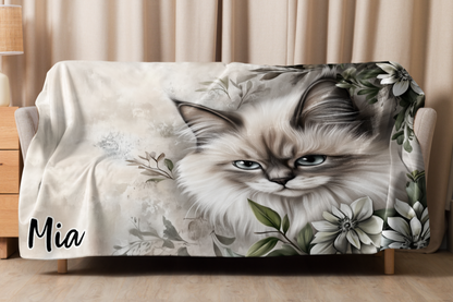Personalizable Ragdoll cat Blanket | Sherpa & Throw Blanket for Cat Art Lovers