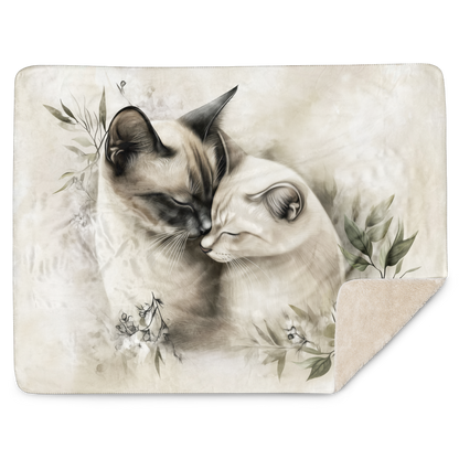 Blanket - Two Siamese cats in love | Sherpa & Throw Blanket for Cat Art Lovers