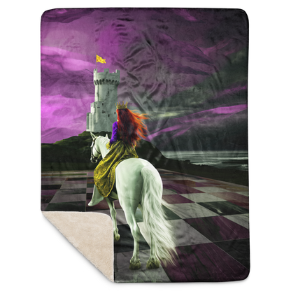 Queen riding white horse on chessboard - Sherpa Blanket | Horse art, medieval and chess enthusiast gift