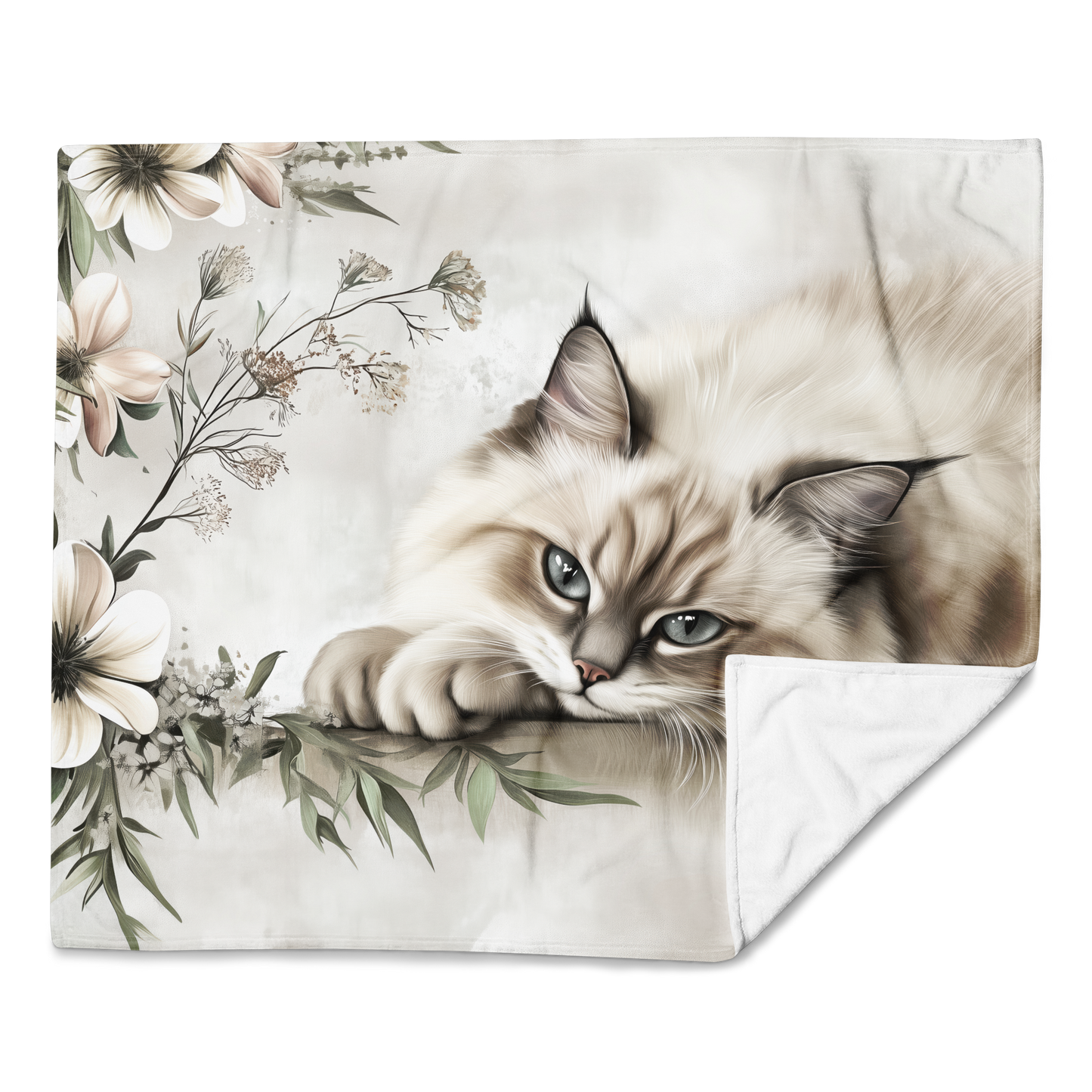 Personalized Throw Blanket - Elegant Fluffy Ragdoll Cat
