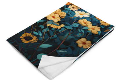 Golden Retrievers Cuddling amidst a field of Flowers | Throw Blanket - Sherpa Blanket | Dog Art