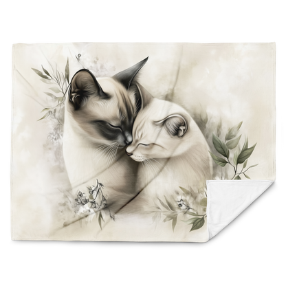 Blanket - Two Siamese cats in love | Sherpa & Throw Blanket for Cat Art Lovers